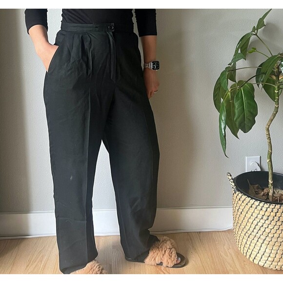 vtg 90s pendleton black pleated trousers straight leg pockets Large 29" waist - Picture 6 of 8